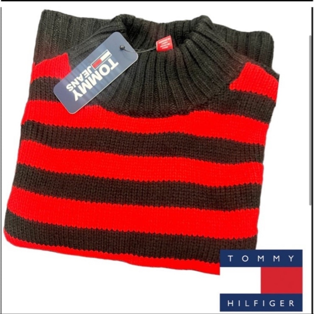 Tommy Hilfiger Men's Bold Red and Black Crewneck Sweater